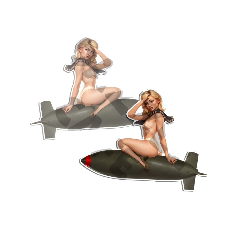 Green Pin Up Girl Bomber Sexy Vintage Sticker WW2 Nose Art Mirrored Decals