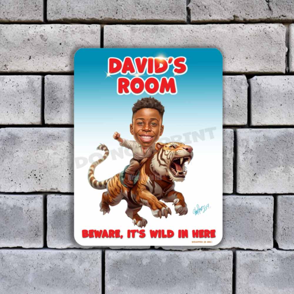 Child Riding a Tiger Caricature Portrait from Photo