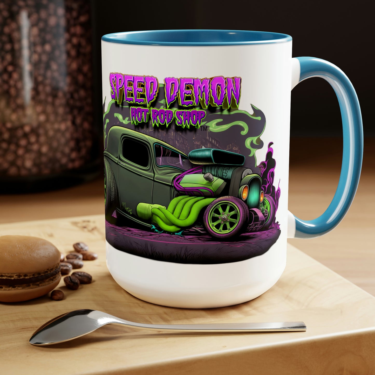 32 Ford Pink & Green Rat Rod - Speed Demon Hot Rod Shop Accent Coffee Mug 15oz