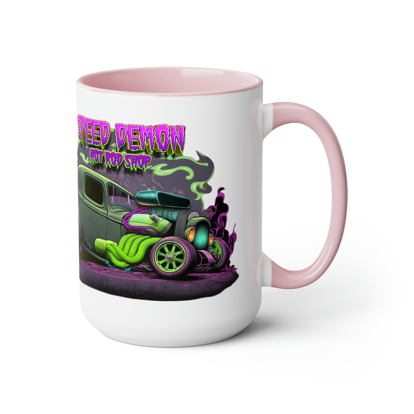 32 Ford Pink & Green Rat Rod - Speed Demon Hot Rod Shop Accent Coffee Mug 15oz