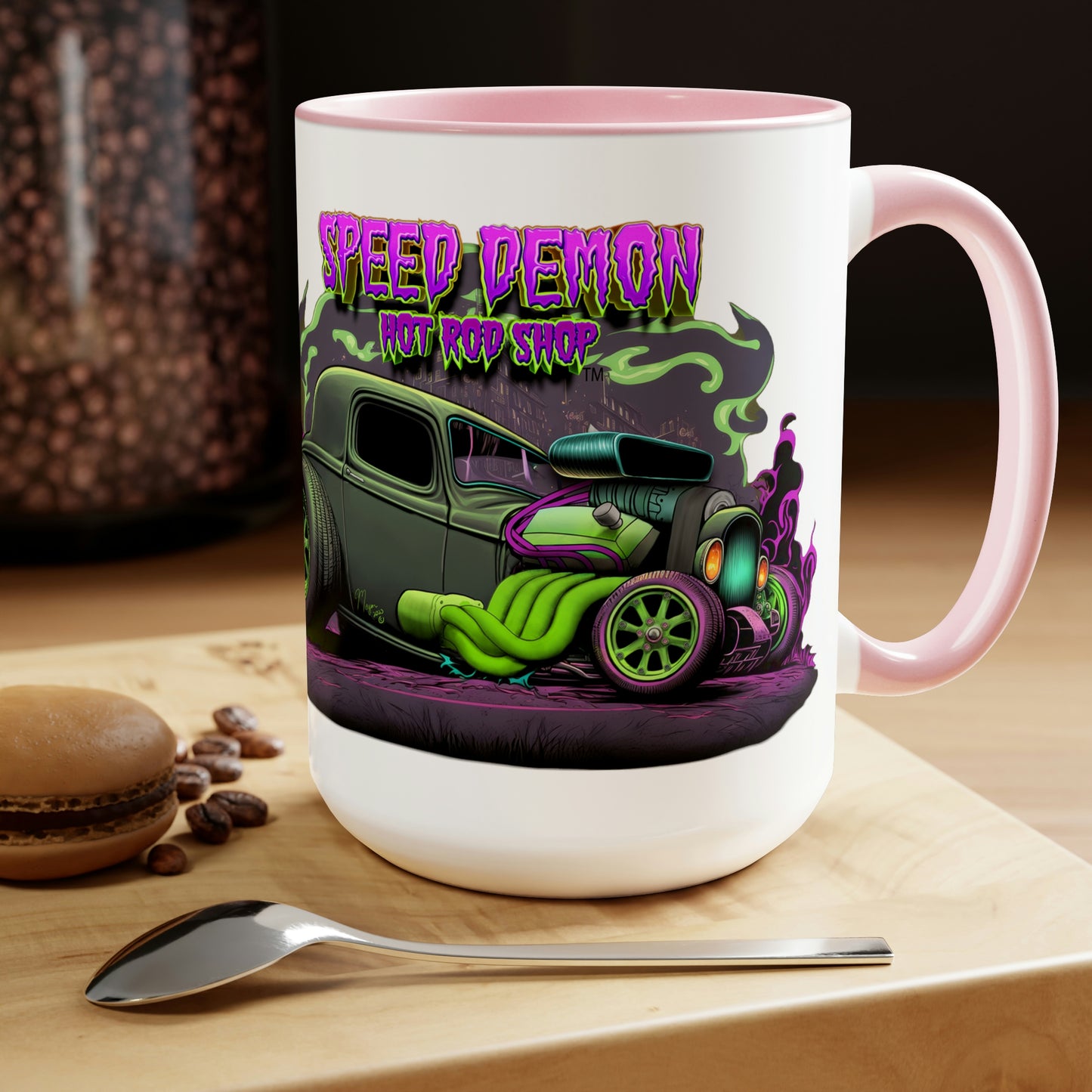 32 Ford Pink & Green Rat Rod - Speed Demon Hot Rod Shop Accent Coffee Mug 15oz