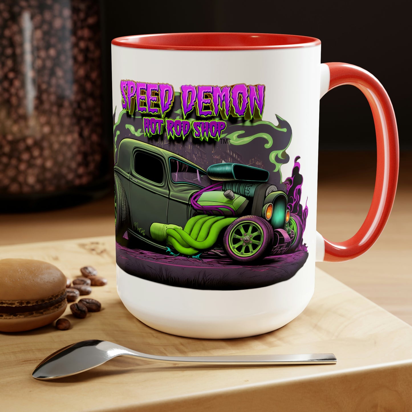 32 Ford Pink & Green Rat Rod - Speed Demon Hot Rod Shop Accent Coffee Mug 15oz