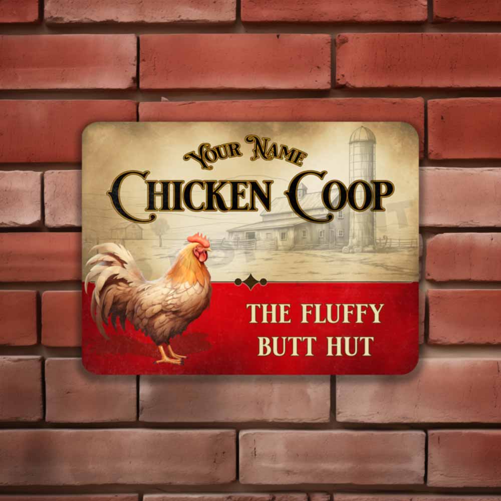Personalized Red and White Chicken Coop Sign The Fluffy Butt Hut