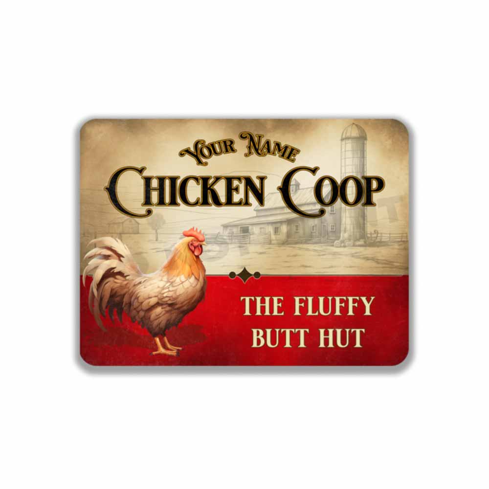 Personalized Red and White Chicken Coop Sign The Fluffy Butt Hut