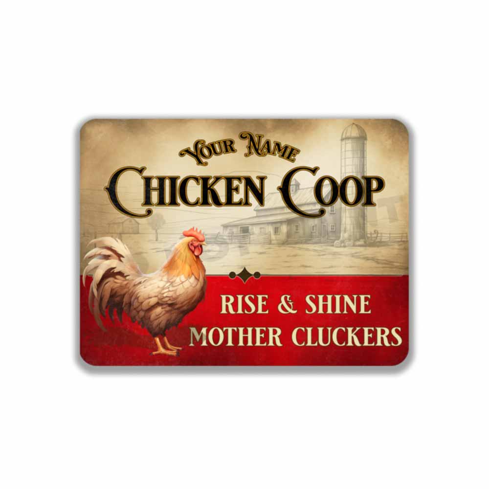 Personalized Red and White Chicken Coop Sign Rise and Shine Mother Cluckers