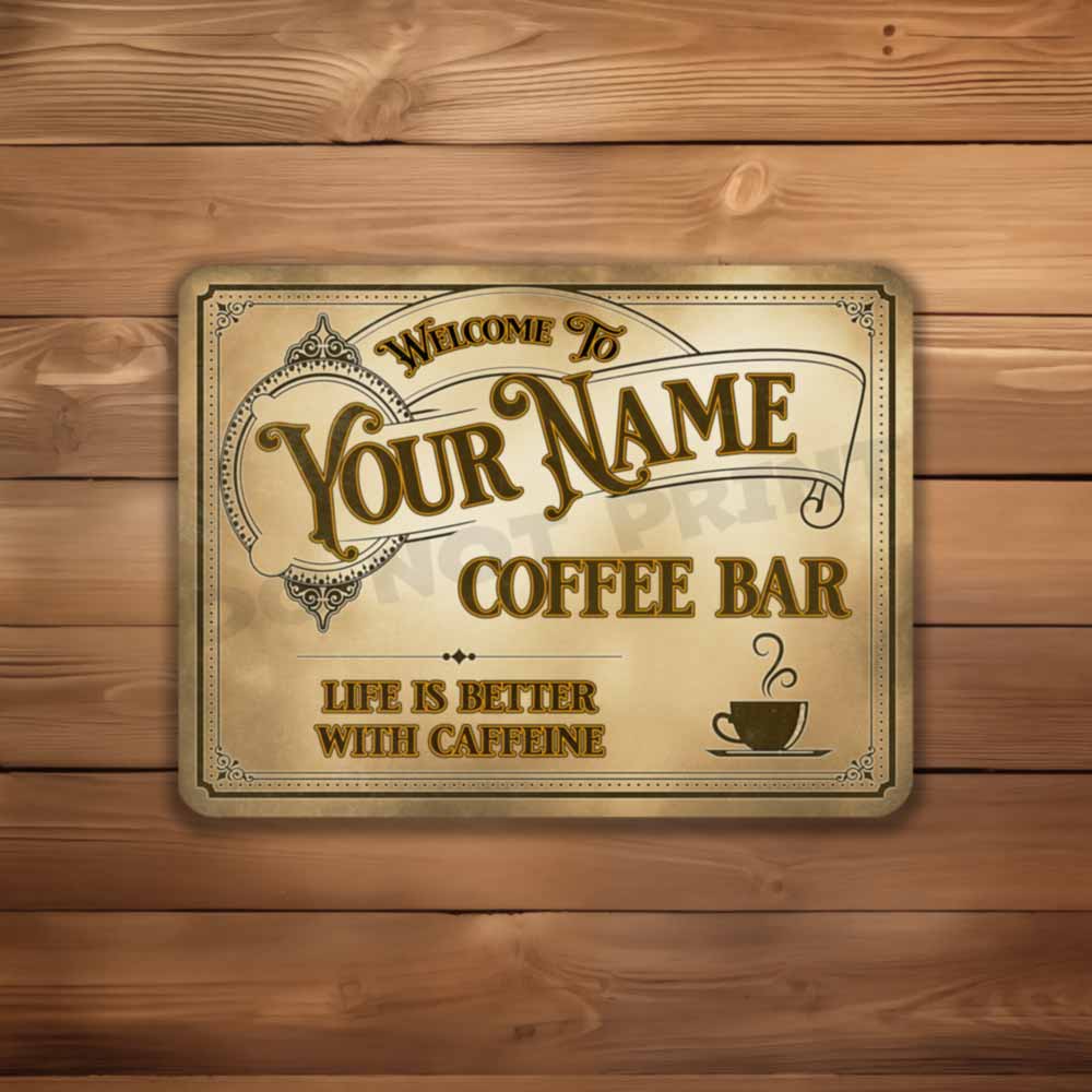 Personalized Coffee Bar Sign Vintage Old Light Café Metal SignLife is Better with Caffeine