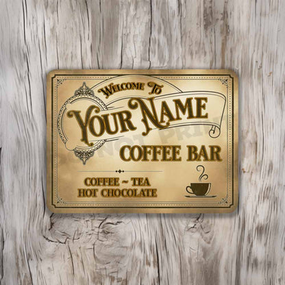 Personalized Coffee Bar Sign Vintage Old Light Café Metal Sign Coffee Tea Chocolate