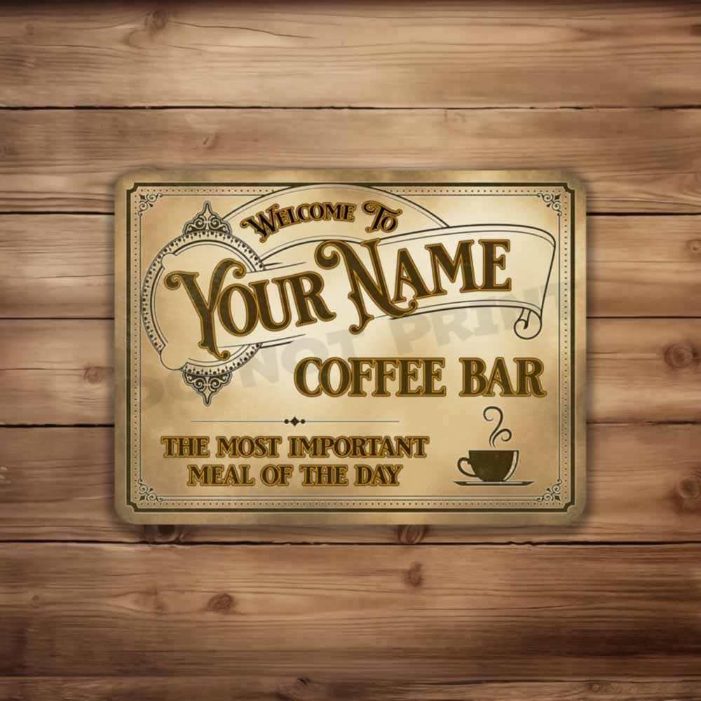 Personalized Coffee Bar Sign Vintage Old Light Café Metal Sign The Most Important Meal of the Day