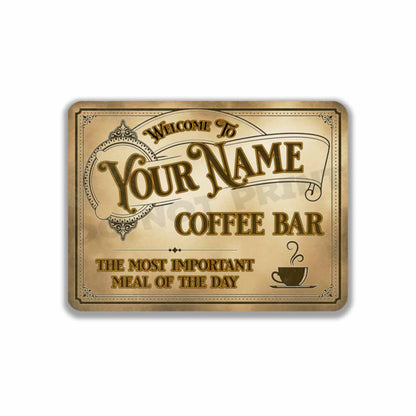 Personalized Coffee Bar Sign Vintage Old Light Café Metal Sign The Most Important Meal of the Day