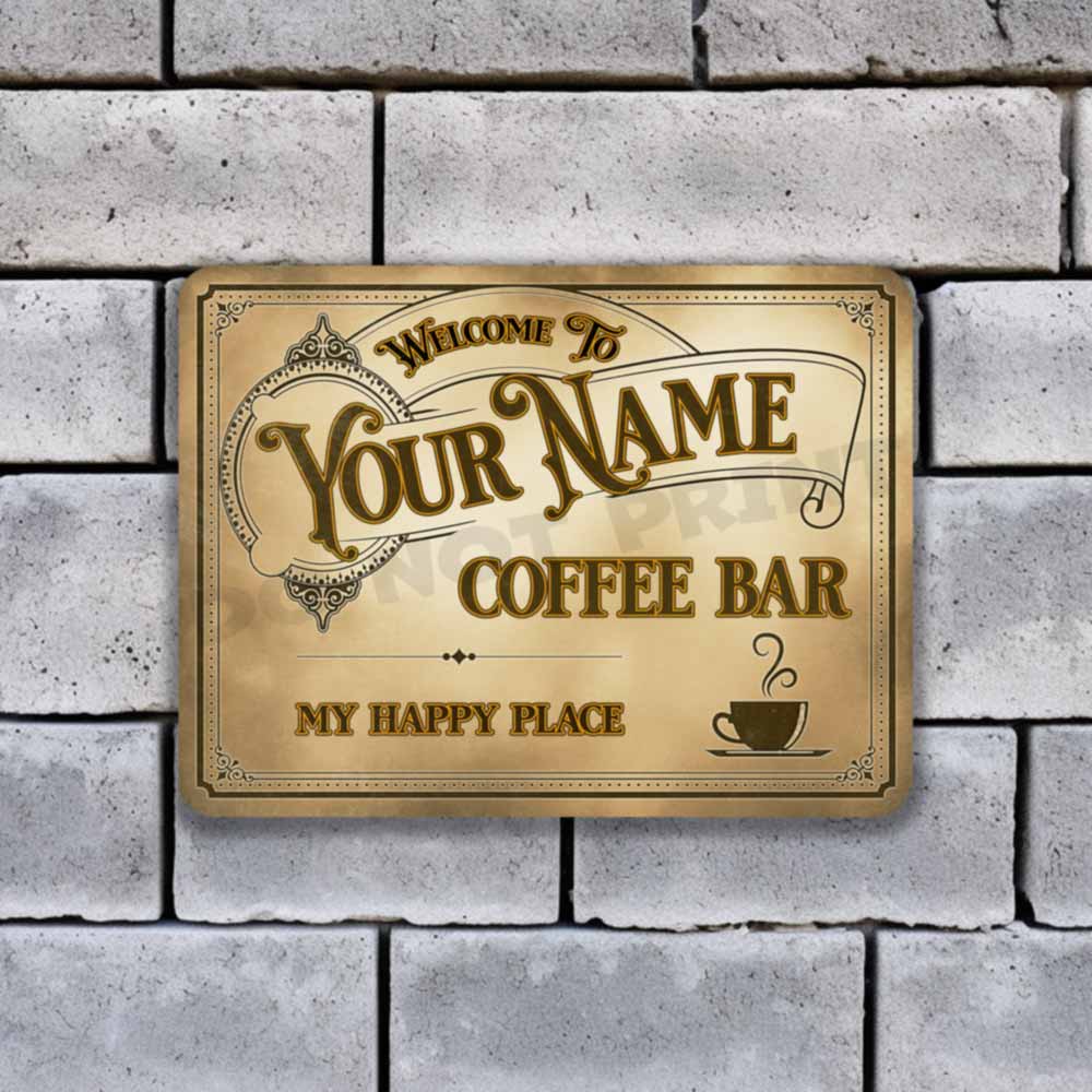 Personalized Coffee Bar Sign Vintage Old Light Café Metal Sign My Happy Place