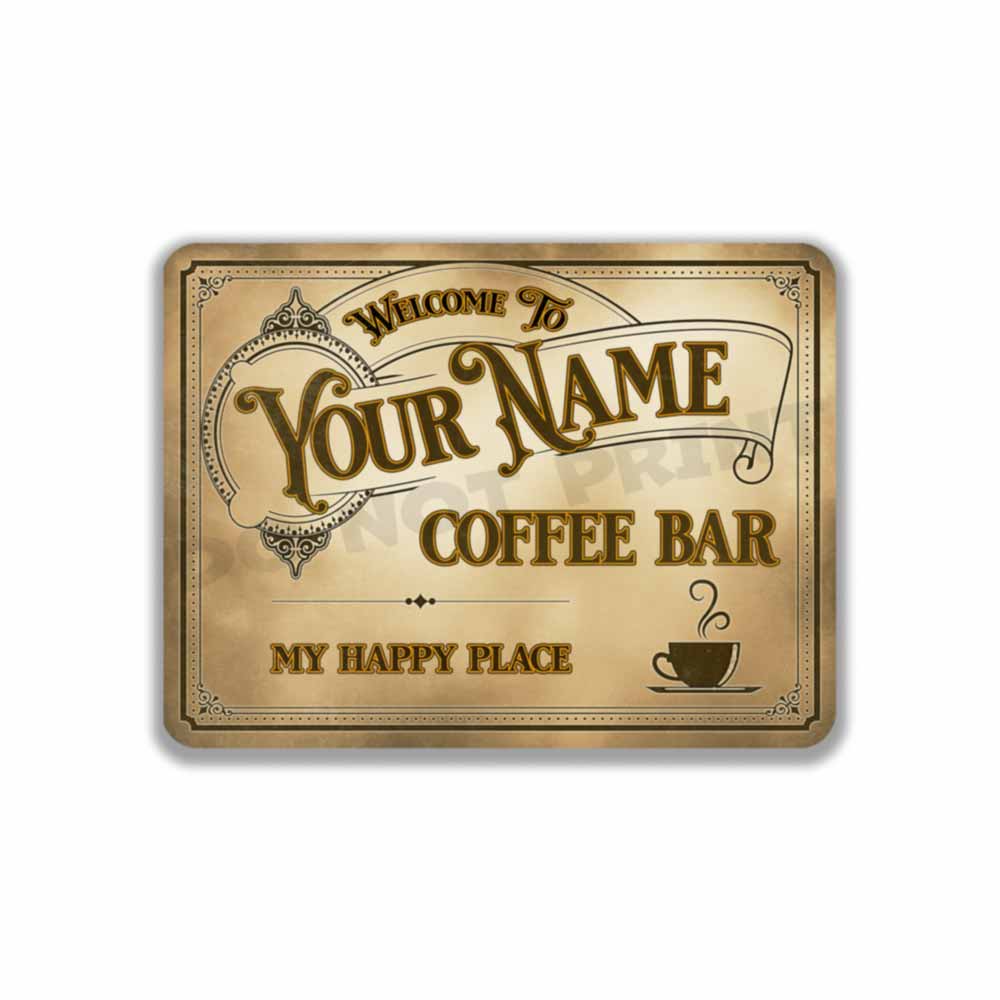 Personalized Coffee Bar Sign Vintage Old Light Café Metal Sign My Happy Place