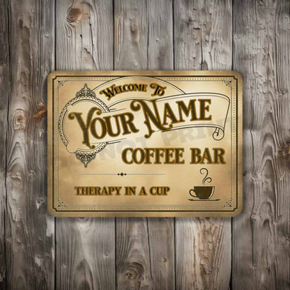 Personalized Coffee Bar Sign Vintage Old Light Café Metal Sign Therapy In A Cup