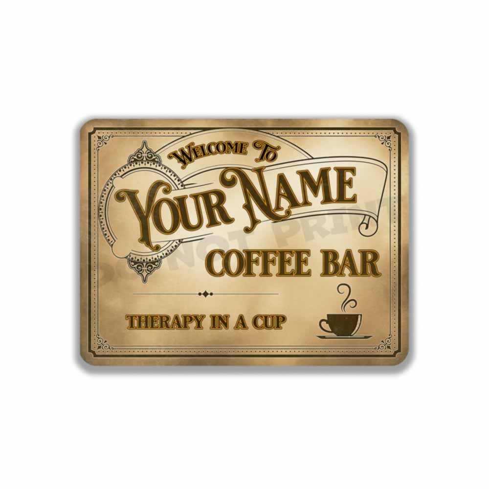 Personalized Coffee Bar Sign Vintage Old Light Café Metal Sign Therapy in a Cup