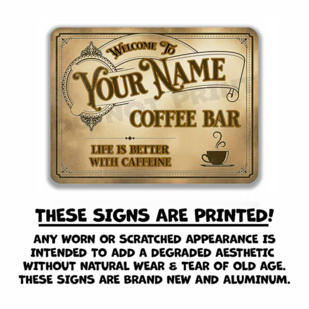 Personalized Coffee Bar Sign Vintage Old Light Café Metal Sign Appearance Text