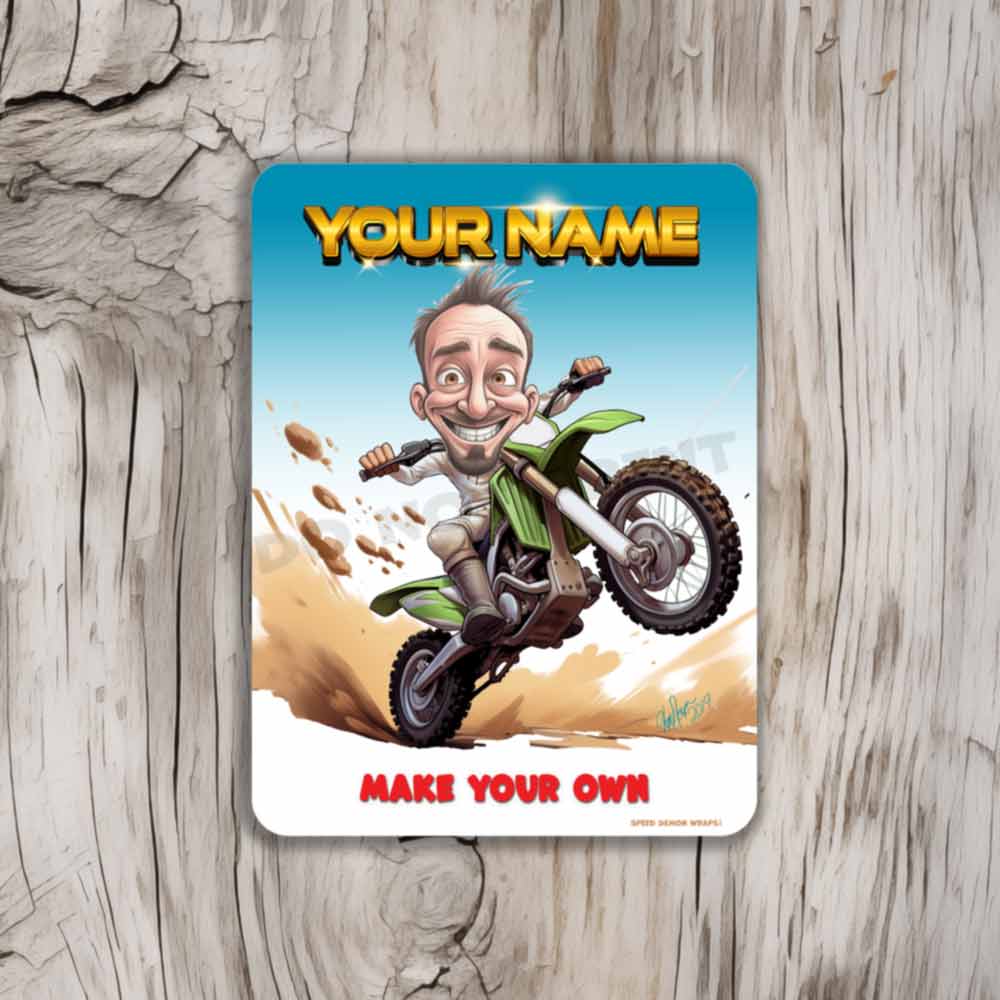 Dirt Bike Caricature Metal Sign  Make your own metal sign