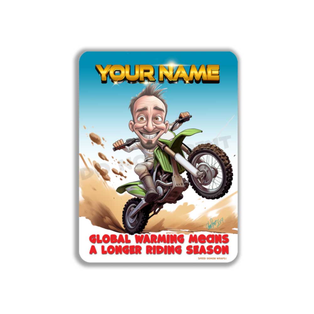 Dirt Bike Caricature Metal Sign global warming