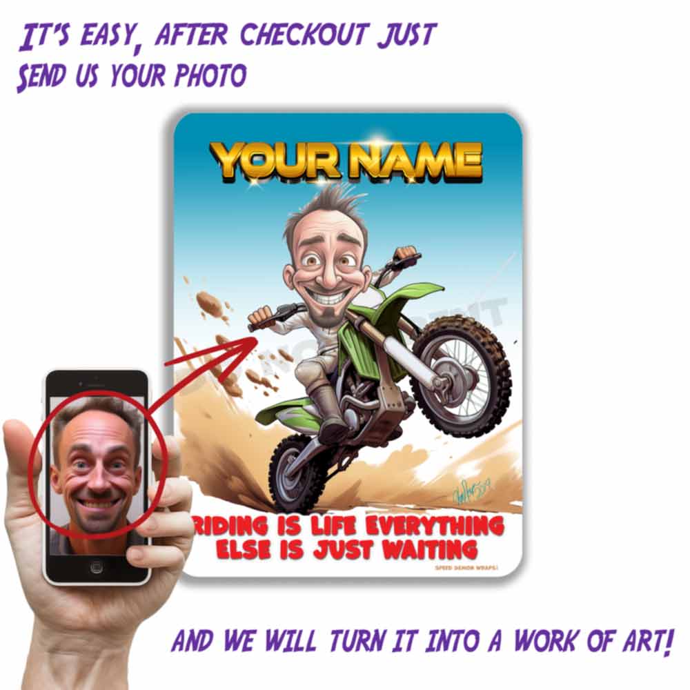 Dirt Bike Caricature Metal Sign ride is life