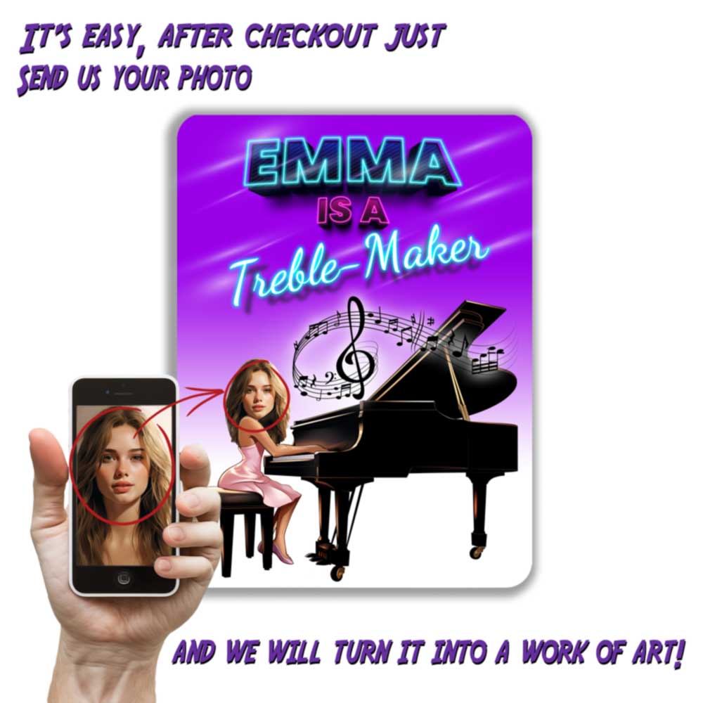 Custom Pianist Room Metal Sign Treble Maker Caricature