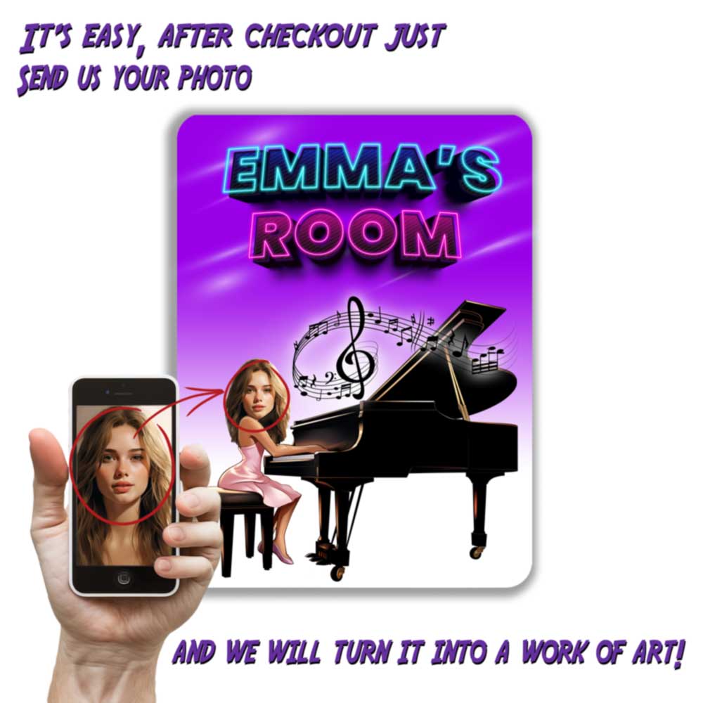 Custom Pianist Room Metal Sign Portrait from Photo