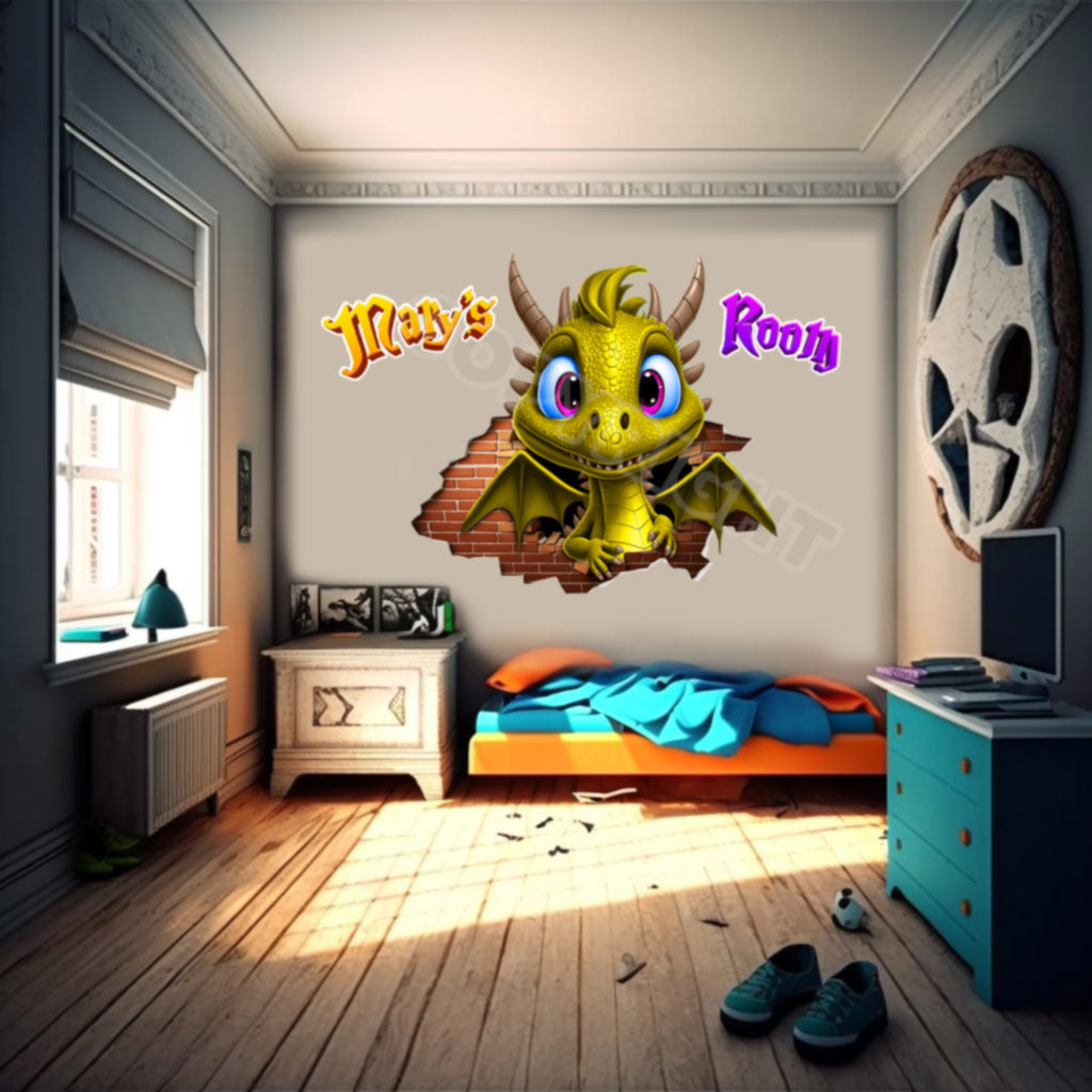 Dragon Personalized Kids Room Wall Decal Gold