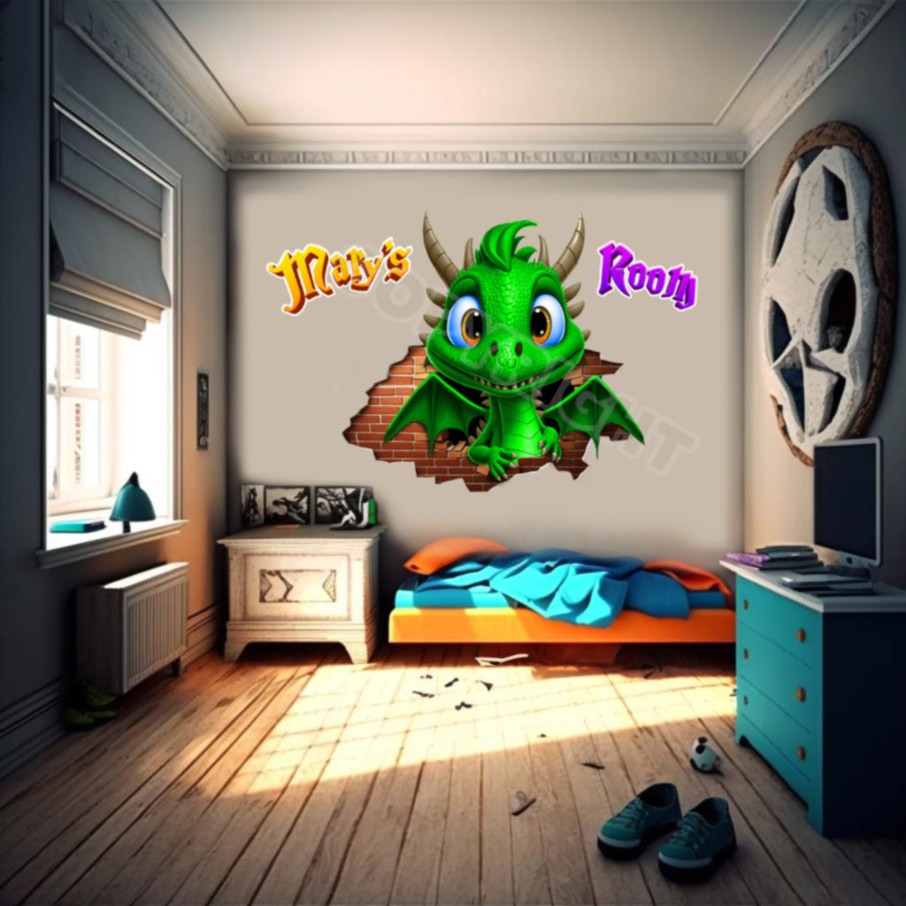 Dragon Personalized Kids Room Wall Decal Green