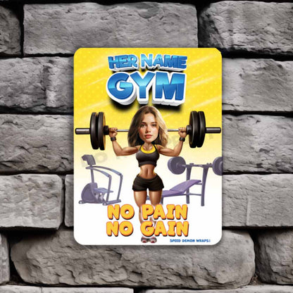 Custom Gym Metal Sign Portrait From Photo No Pain No Gain