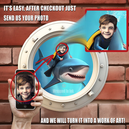 Personalized-Kid-Swimming-with-Sharks-on-brick