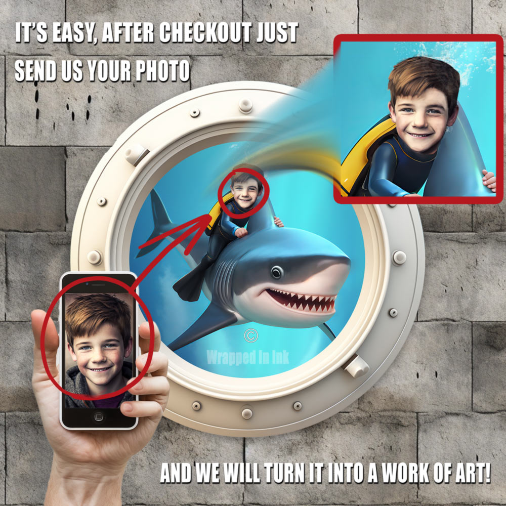 Personalized-Kid-Swimming-with-Sharks-Send-us-your-photo