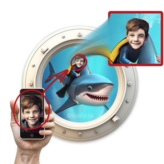 Personalized-Kid-Swimming-with-Sharks- Close-up