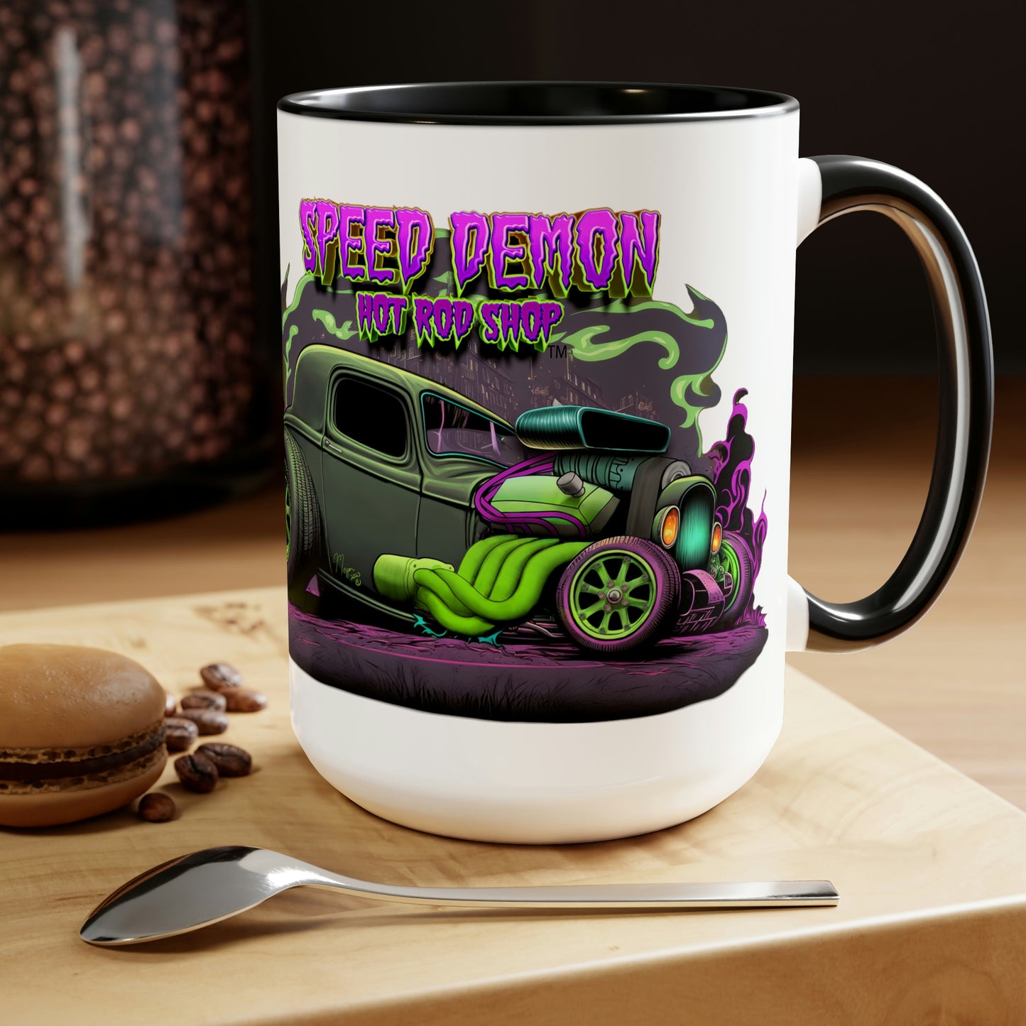 32 Ford Pink & Green Rat Rod - Speed Demon Hot Rod Shop Accent Coffee Mug 15oz