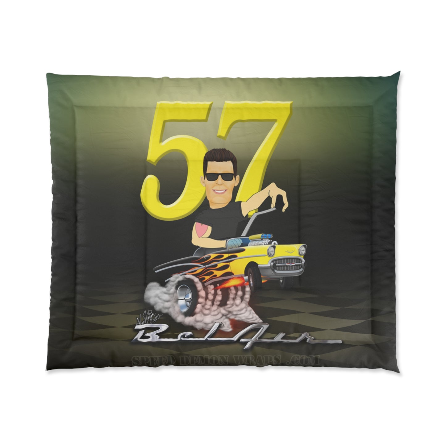 Personalized 57 Chevy Caricature Hotrod Comforter