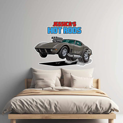 77 Vette Car Caricature Wall Decals - Racing Caricature Mural From Photo