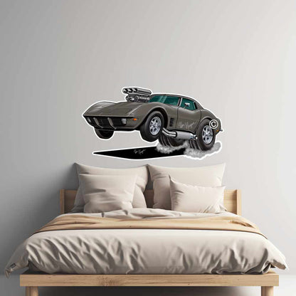 77 Vette Car Caricature Wall Decals - Racing Caricature Mural From Photo