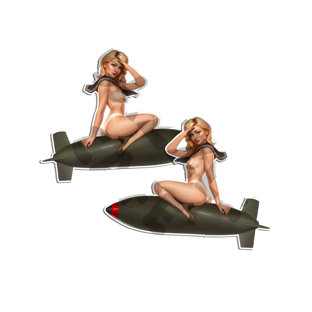 Green Pin Up Girl Bomber Sexy Vintage Sticker WW2 Nose Art Mirrored Decals