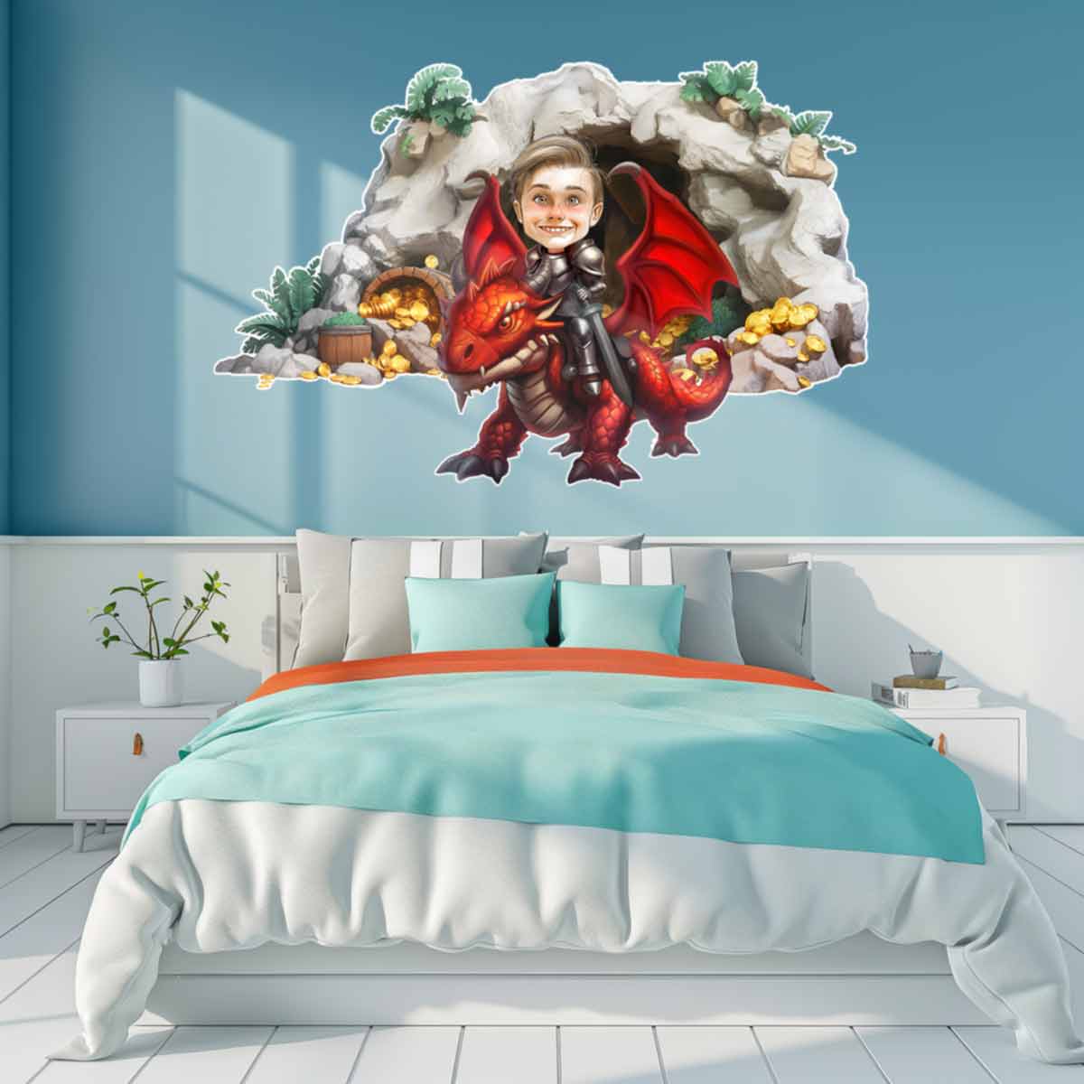 Child Riding a Dragon Wall Decals - Caricature Portrait From Photo