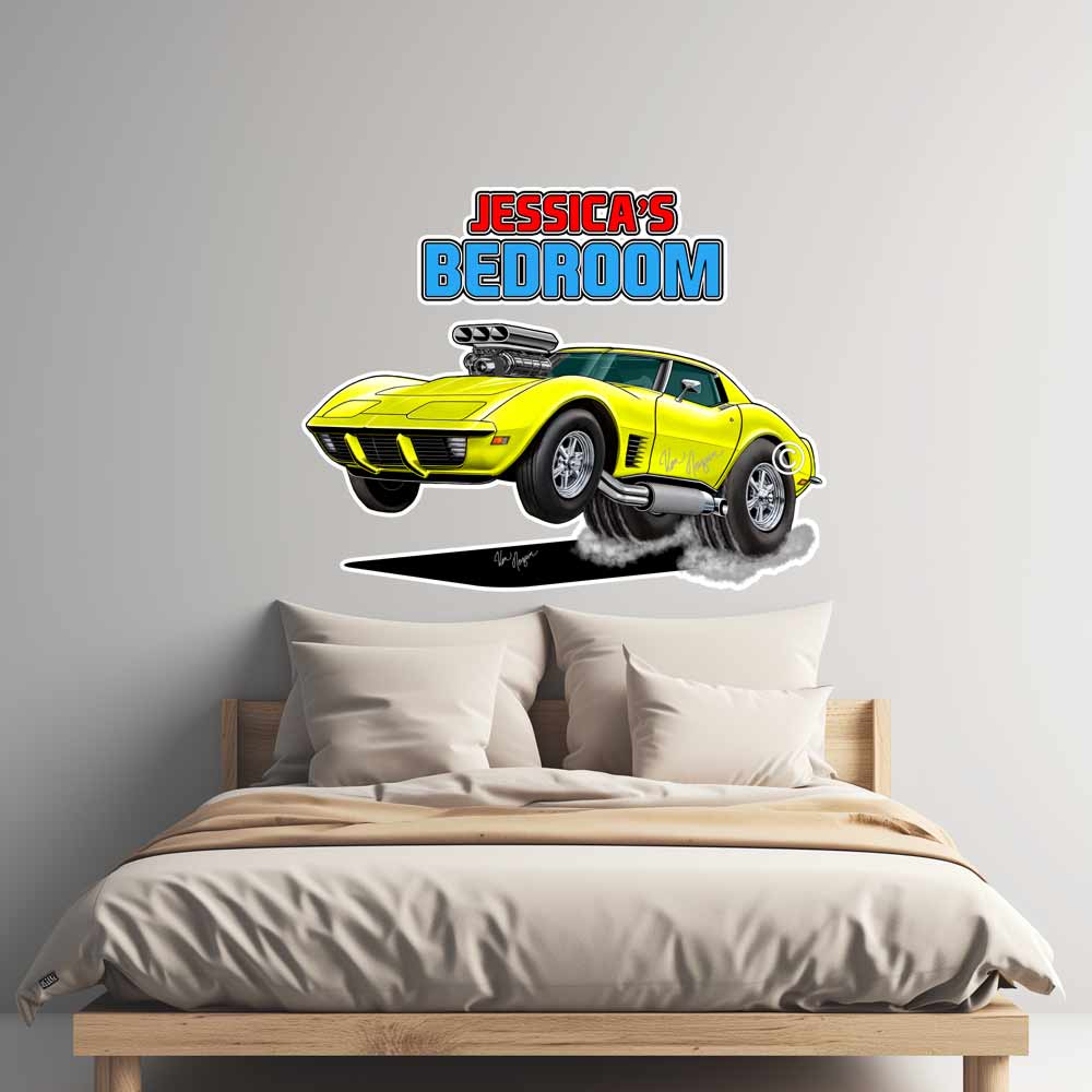 77 Vette Car Caricature Wall Decals - Racing Caricature Mural From Photo