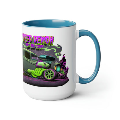 32 Ford Pink & Green Rat Rod - Speed Demon Hot Rod Shop Accent Coffee Mug 15oz