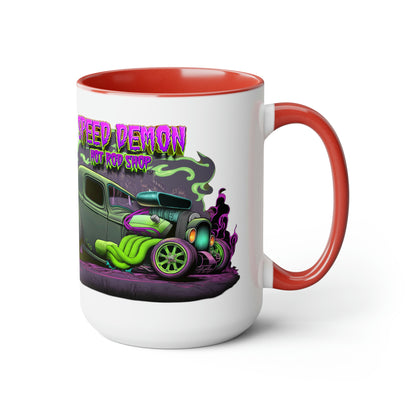 32 Ford Pink & Green Rat Rod - Speed Demon Hot Rod Shop Accent Coffee Mug 15oz