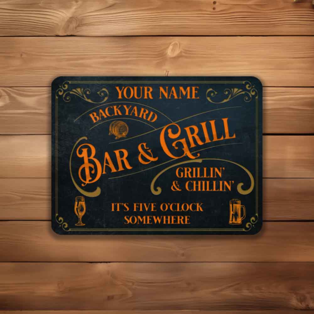 Personalized Bar Sign Vintage Old Blue Metal Sign It's Five O'clock Somewhere