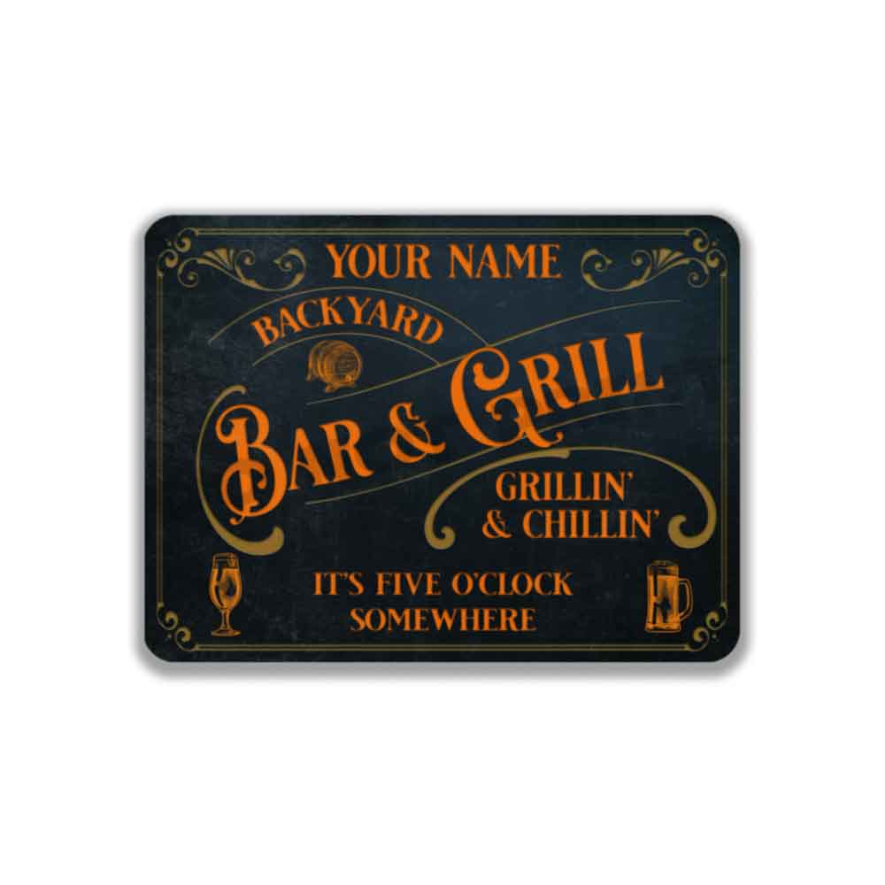 Personalized Bar Sign Vintage Old Blue Metal Sign It's Five O'clock Somewhere