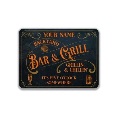 Personalized Bar Sign Vintage Old Blue Metal Sign It's Five O'clock Somewhere