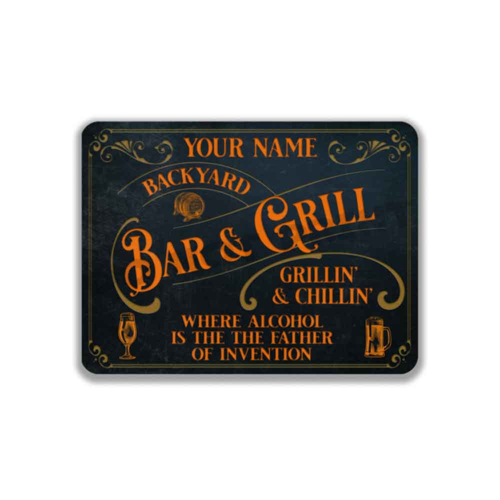 Personalized Bar Sign Vintage Old Blue Metal Sign Where Alcohol is the Father of Invention