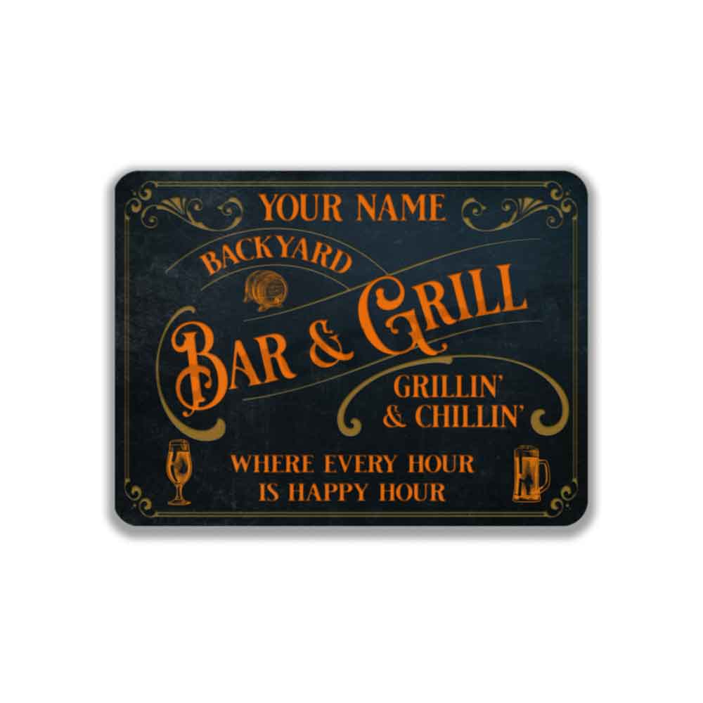 Personalized Bar Sign Vintage Old Blue Metal Sign Every Hour is Happy Hour