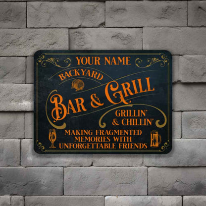 Personalized Bar Sign Vintage Old Blue Metal Sign Making Fragmented Memories with Unforgettable Friends