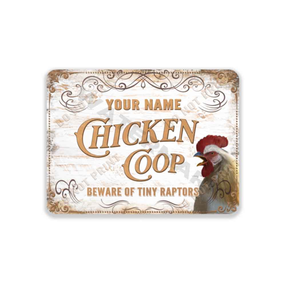 Vintage White Chicken Coop Sign Tiny Raptors