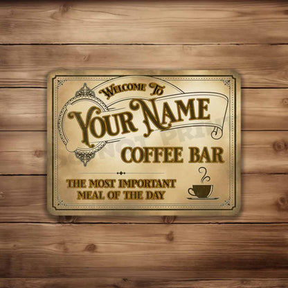 Personalized Coffee Bar Sign Vintage Old Light Café Metal Sign The Most Important Meal of the Day